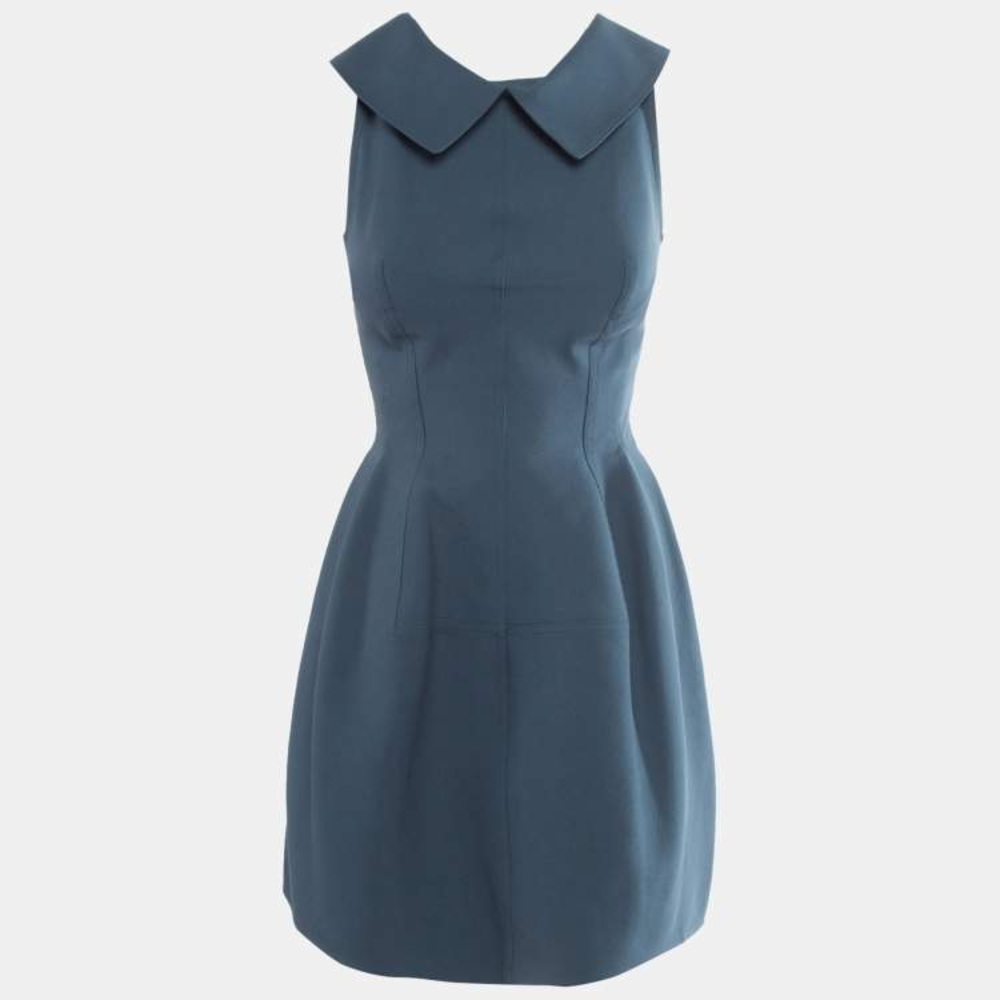Alaia Blue Textured Cotton Collar Detail Mini Skater Dress M